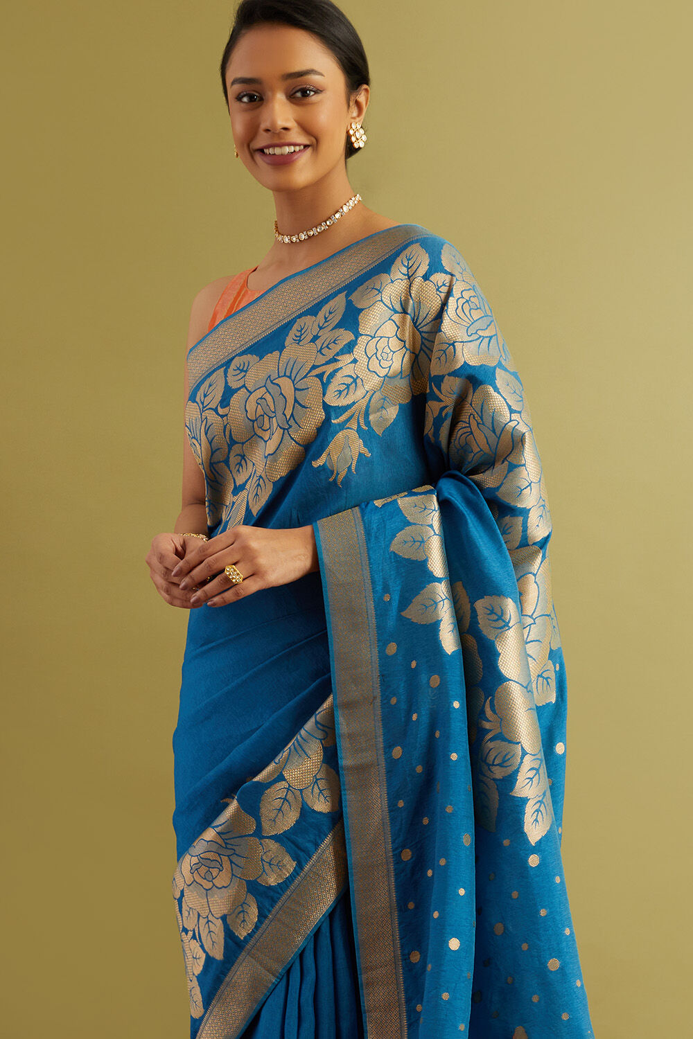 Blue Woven Viscose Luxe Saree image number null