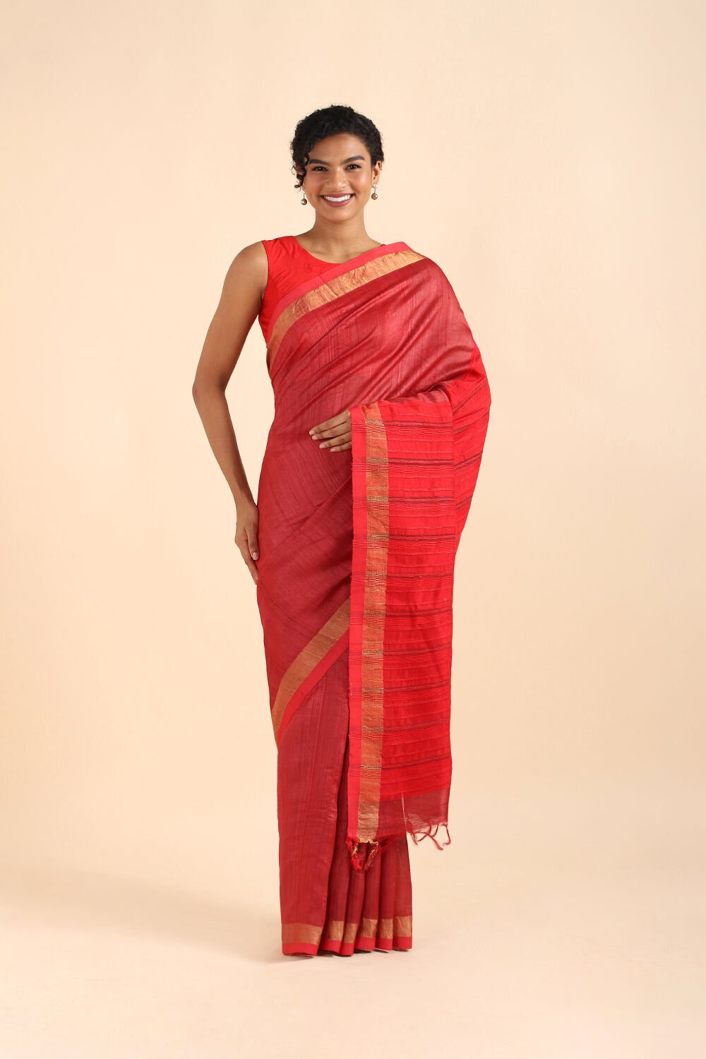 Light Red Pure Tussar Silk Bhagalpuri Saree image number null
