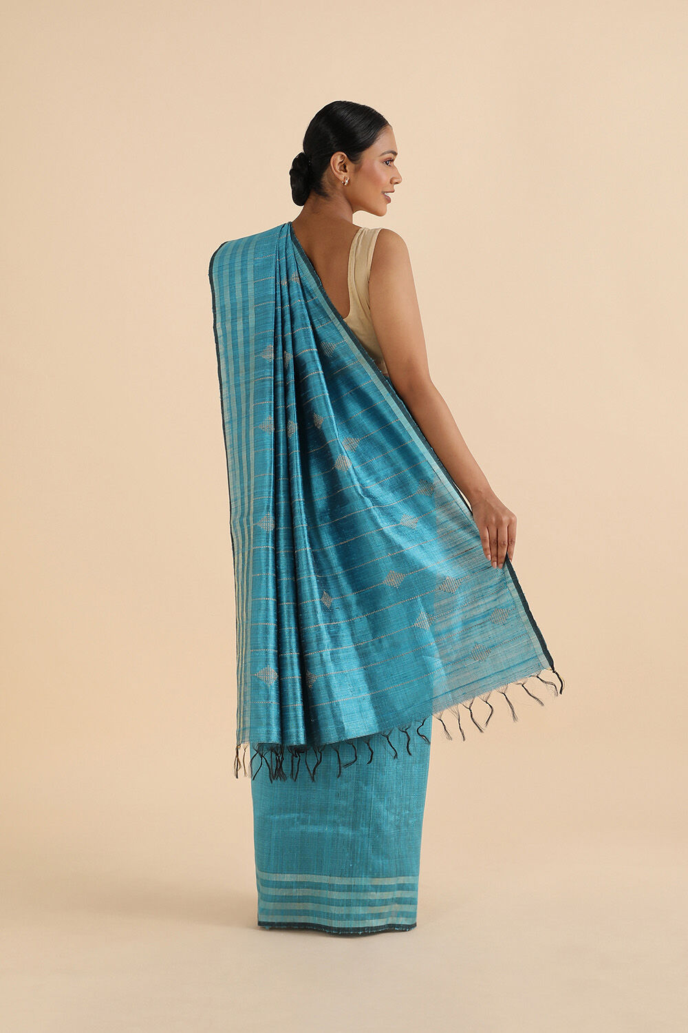 Light Blue Pure Tussar Silk Bhagalpuri Saree image number null