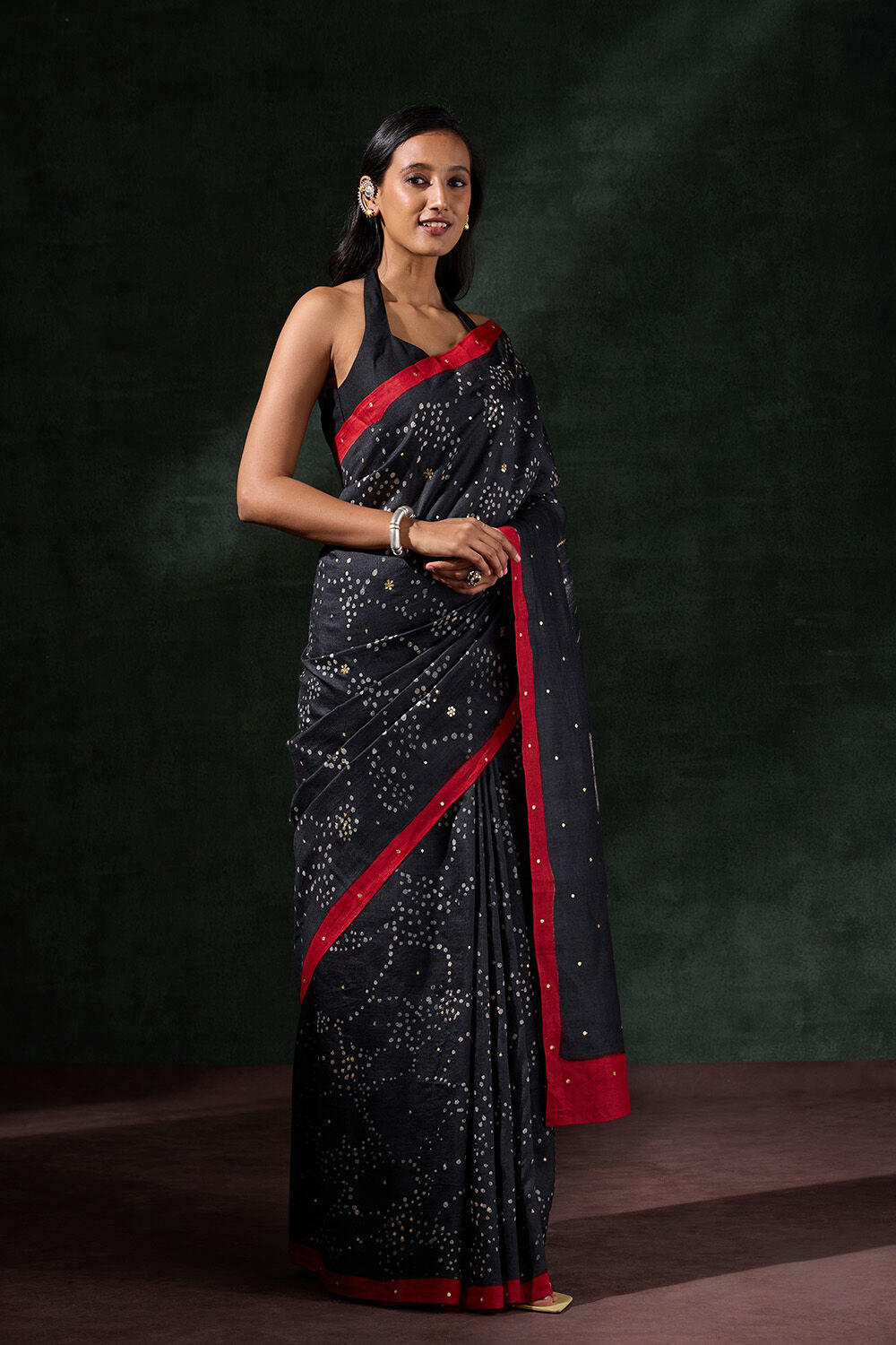 Black Tussar Muga Batik Saree image number null
