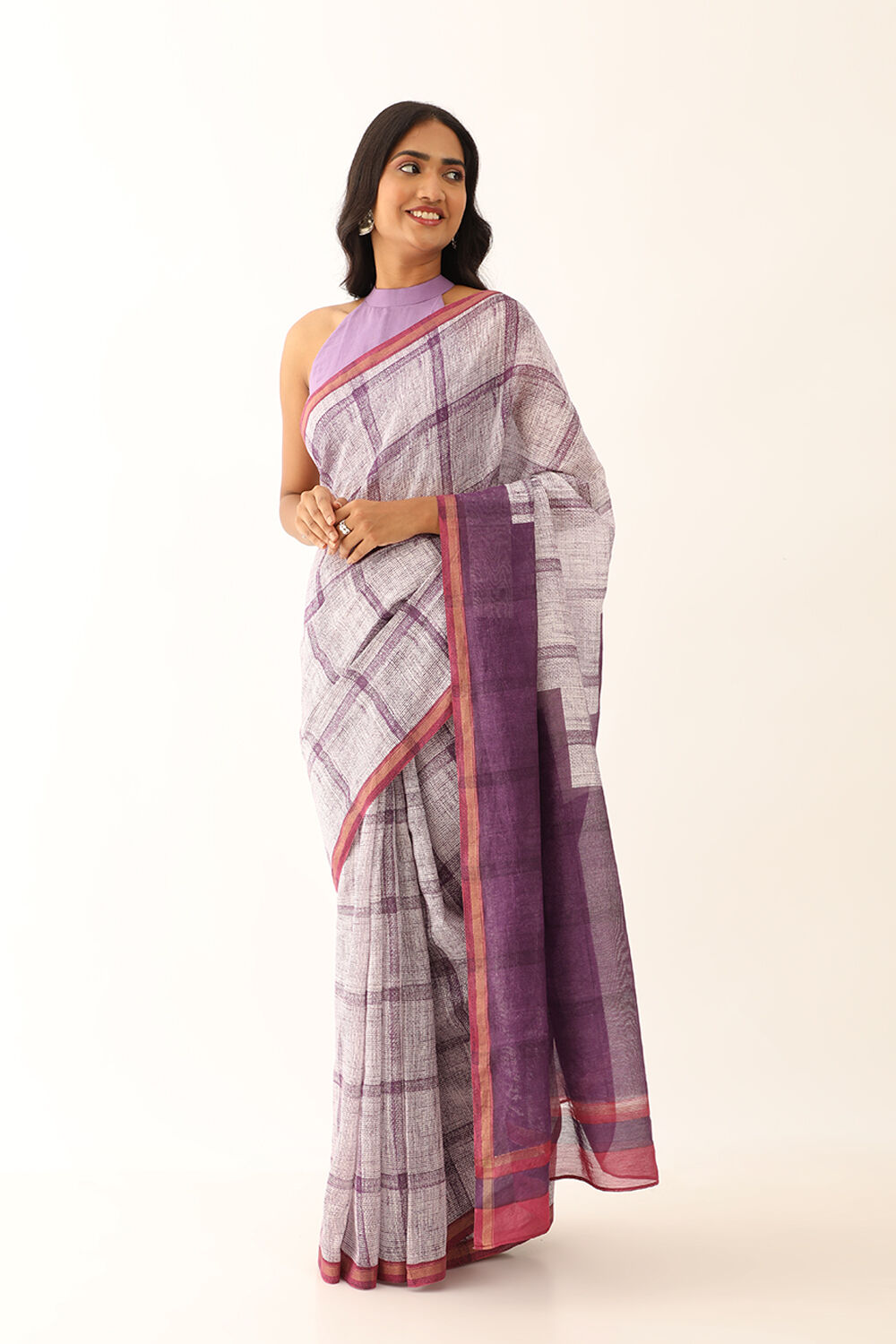 Light Violet Pure Silk Cotton Block Printed Saree image number null