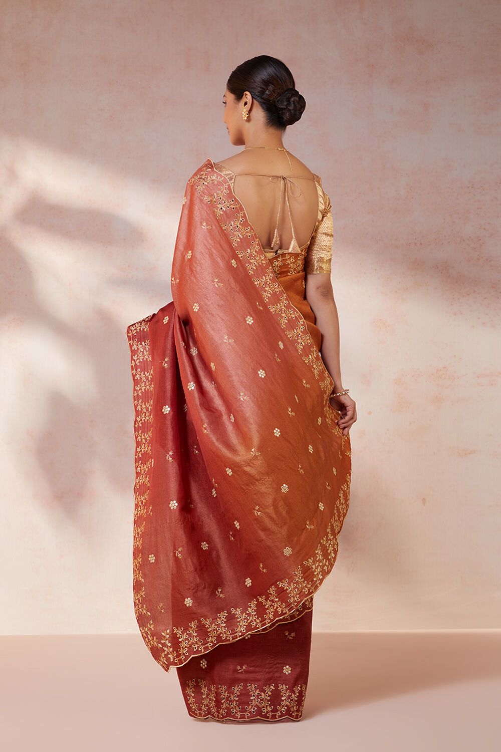 Orange Pure Tussar Silk Embroidered Saree image number null