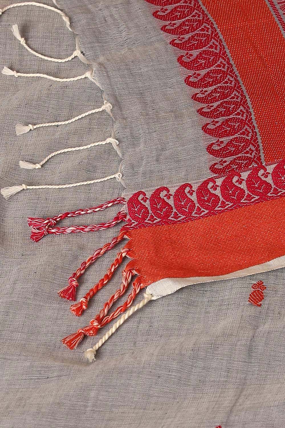 Grey Pure Cotton Jamdani Saree image number null