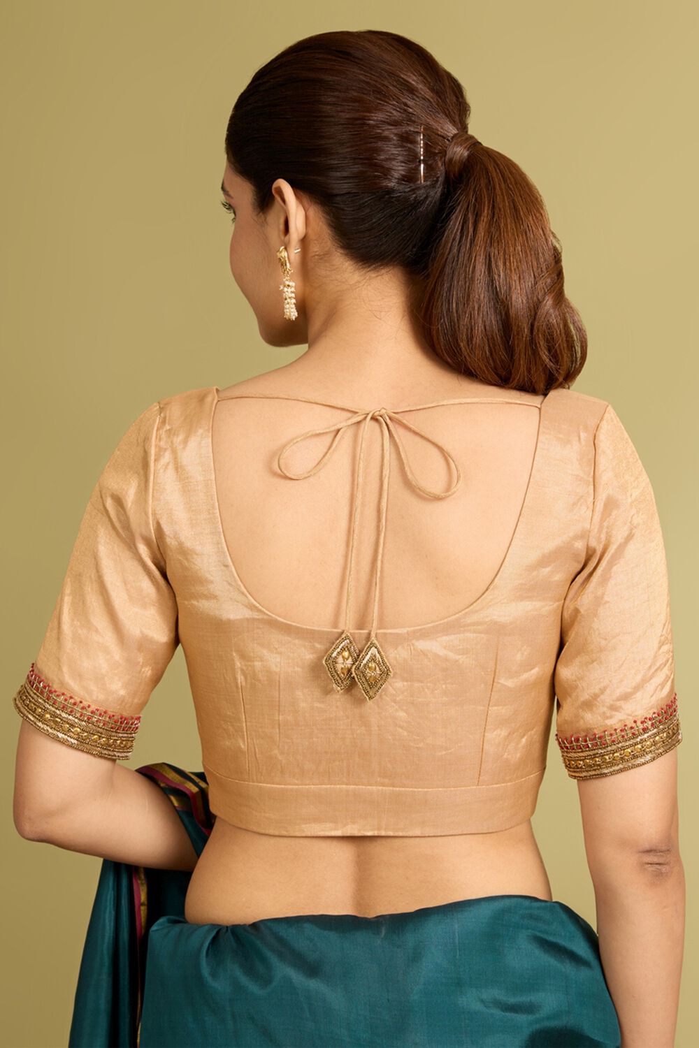 Gold Pure Tissue Cotton Embroidered Blouse image number null