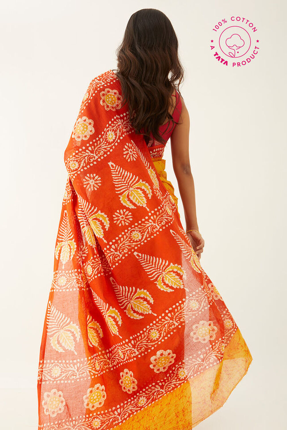 Yellow Pure Cotton Batik Saree image number null