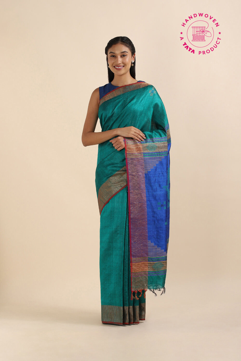 Green Pure Tussar Silk Bhagalpuri Saree image number null