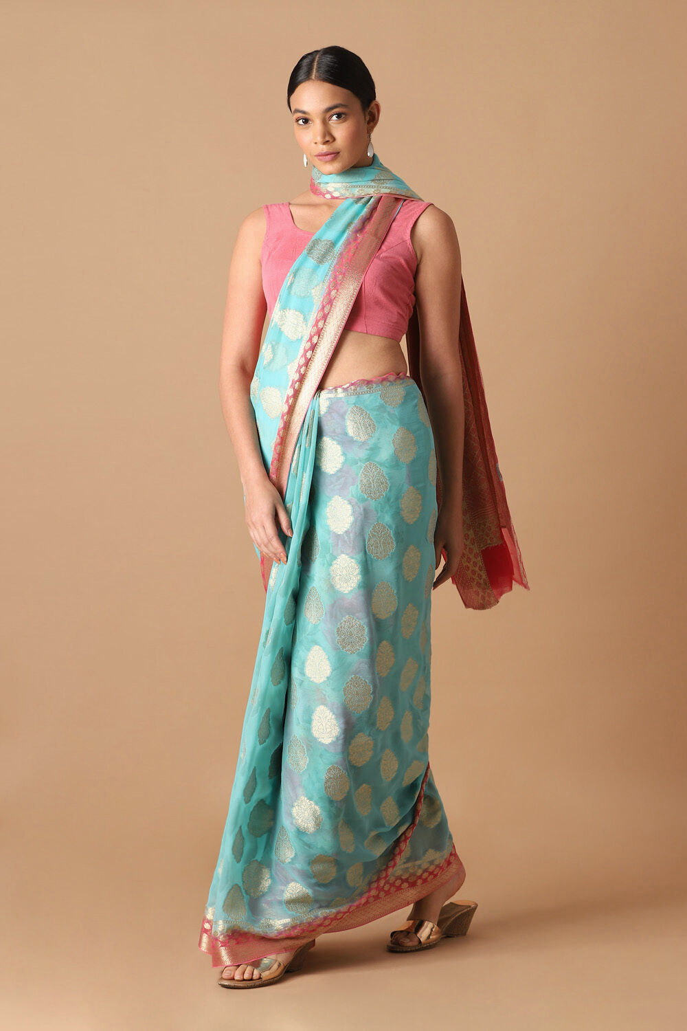 Blue Viscose Pure Georgette Banarasi Saree image number null