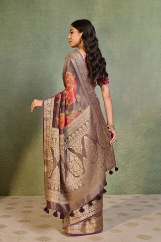 Purple Printed Viscose Tissue Saree thumbnail image number null