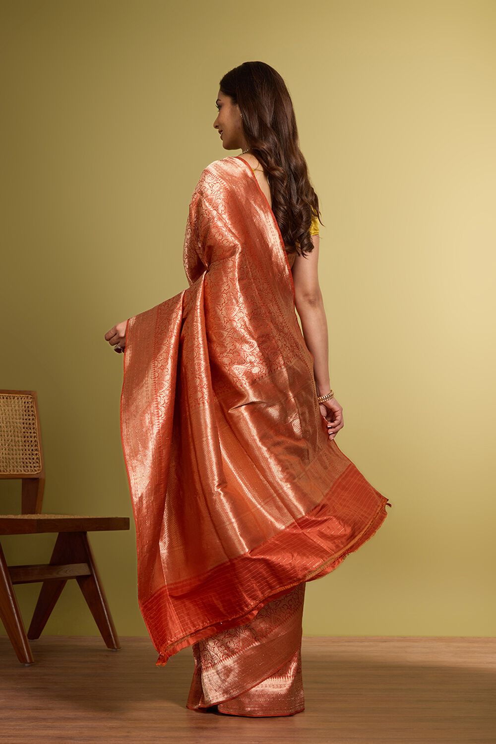 Orange Pure Silk Brocade Banarasi Saree image number null