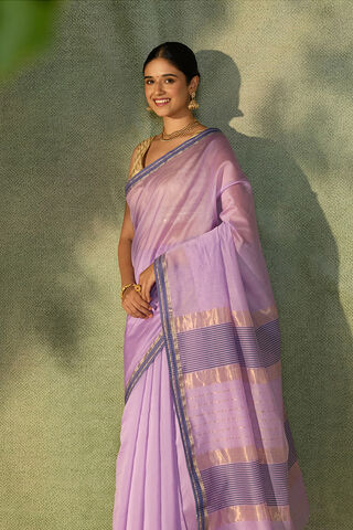 Light Violet Woven Pure Silk Cotton Maheshwari Saree image number