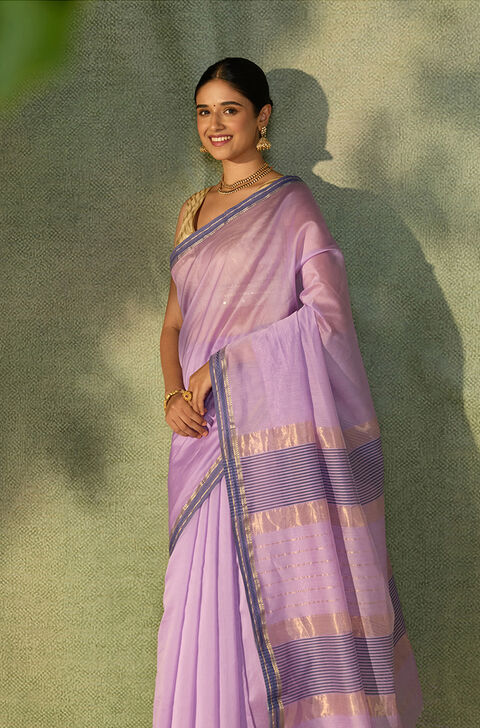 Light Violet Woven Pure Silk Cotton Maheshwari Saree