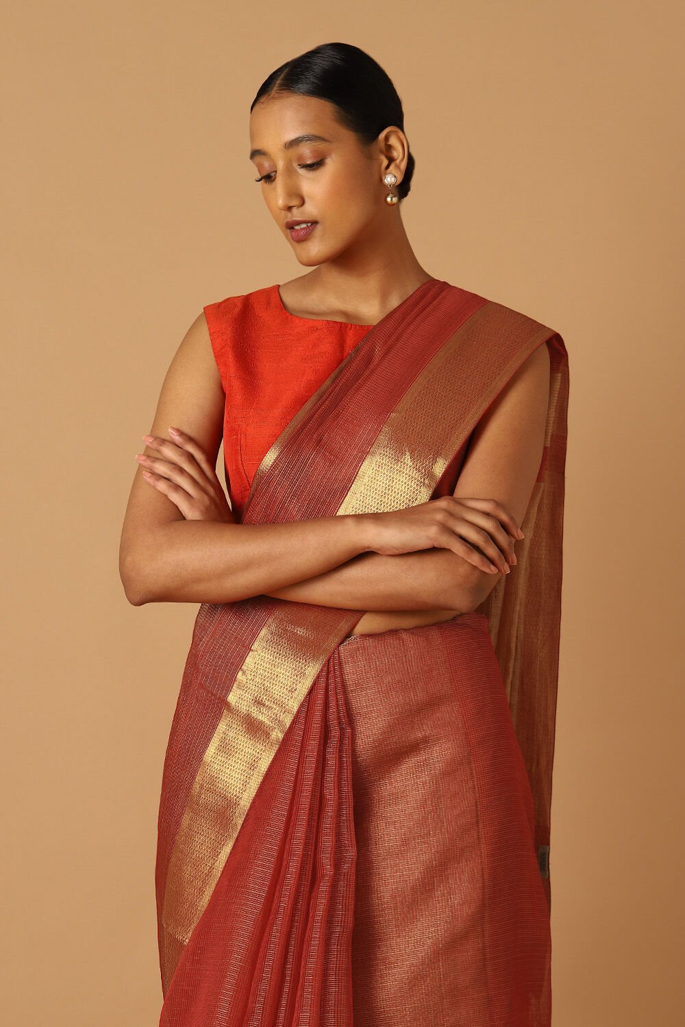 Dark Red Pure Silk Cotton Maheswari Saree image number null