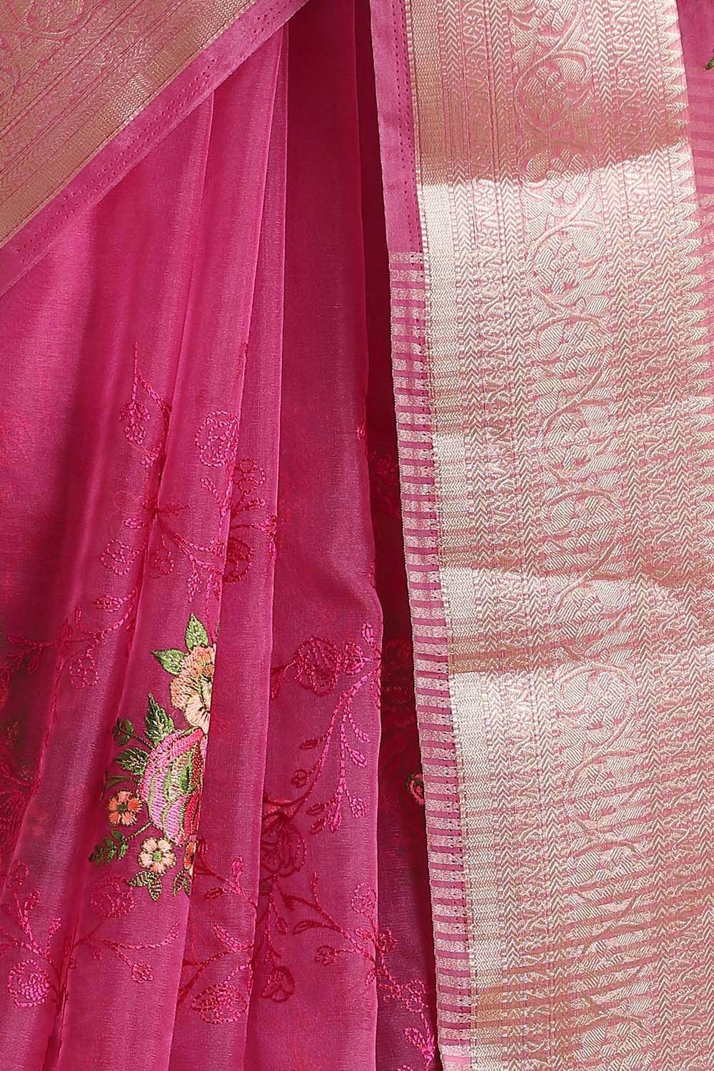 Pink Pure Embroidered Saree image number null