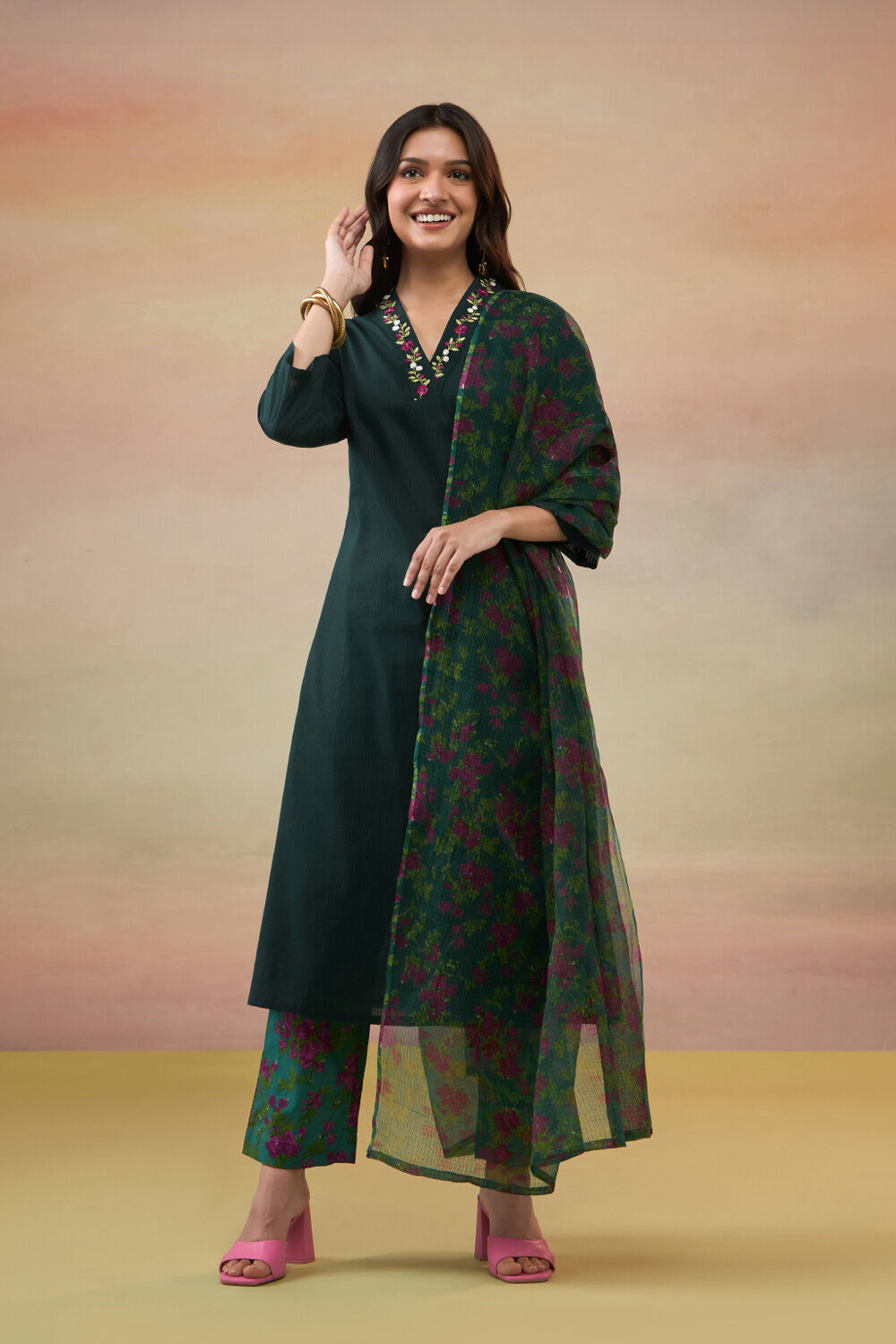Blue Pure Cotton Embroidered Kurta Set image number null