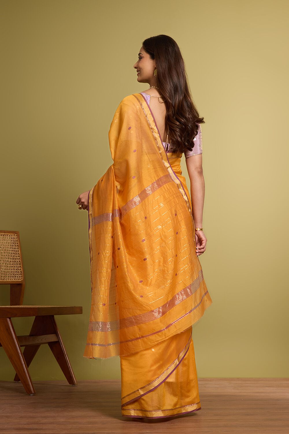Orange Woven Pure Silk Cotton Chanderi Saree image number null