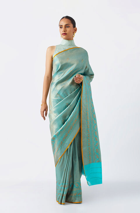 Light Blue Pure Crepe Woven Saree