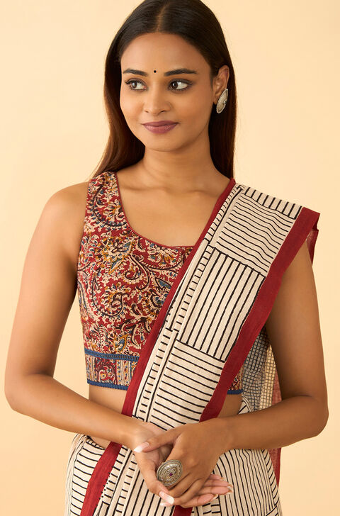 Dark Red Printed Kalamkari Pure Cotton Blouse