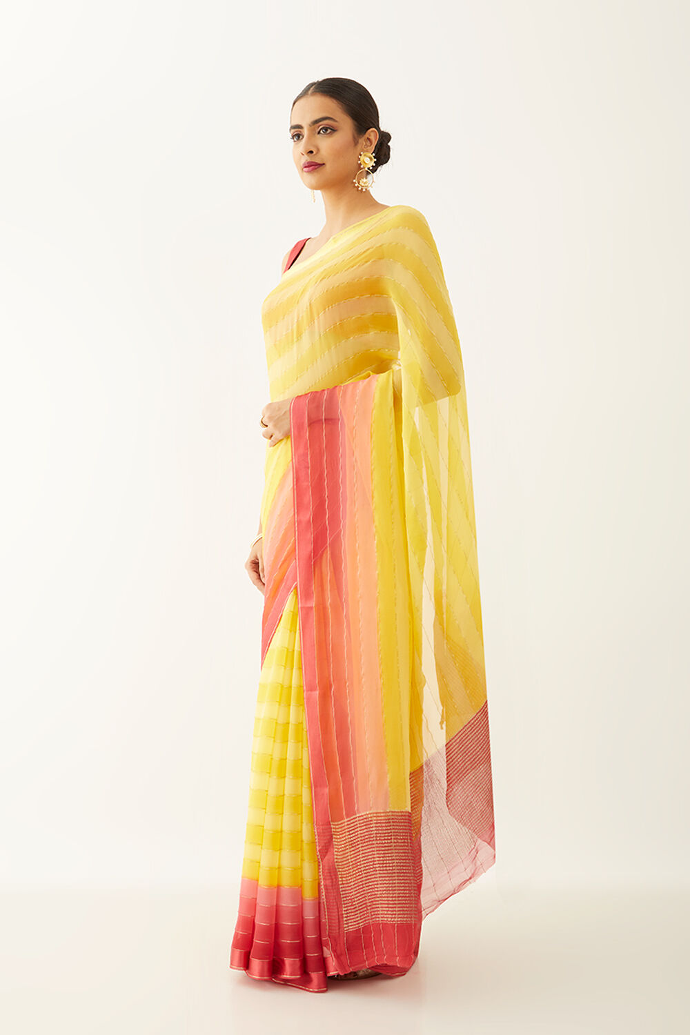 Yellow Pure Silk Chiffon Woven Saree image number null