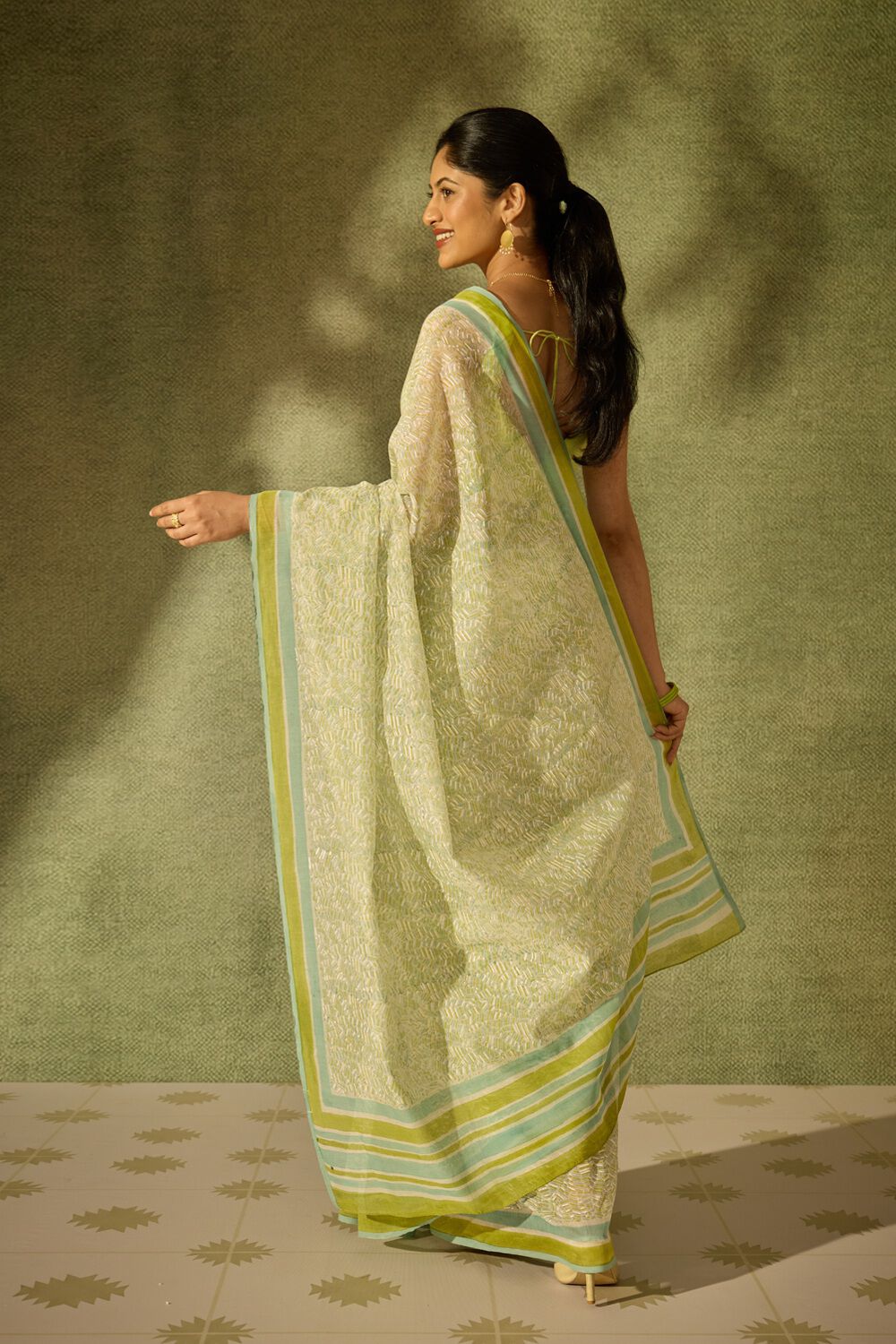 Light Green Rajasthan Pure Silk Cotton Printed Sanganeri Saree image number null