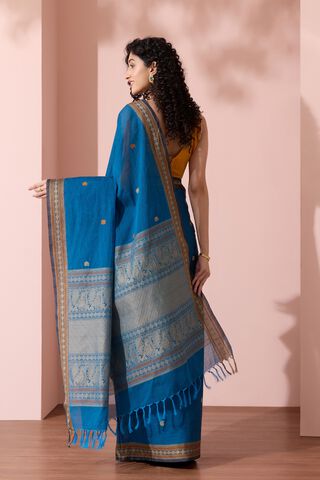 Blue Woven Pure Cotton Saree thumbnail image number null