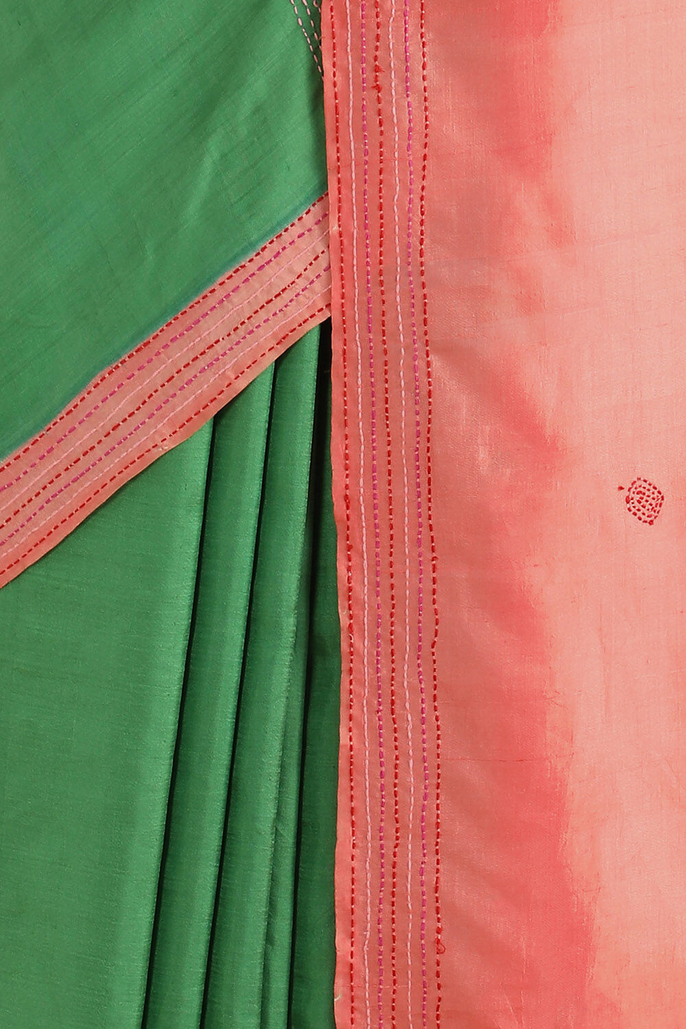 Green Pure Silk Kantha Saree image number null