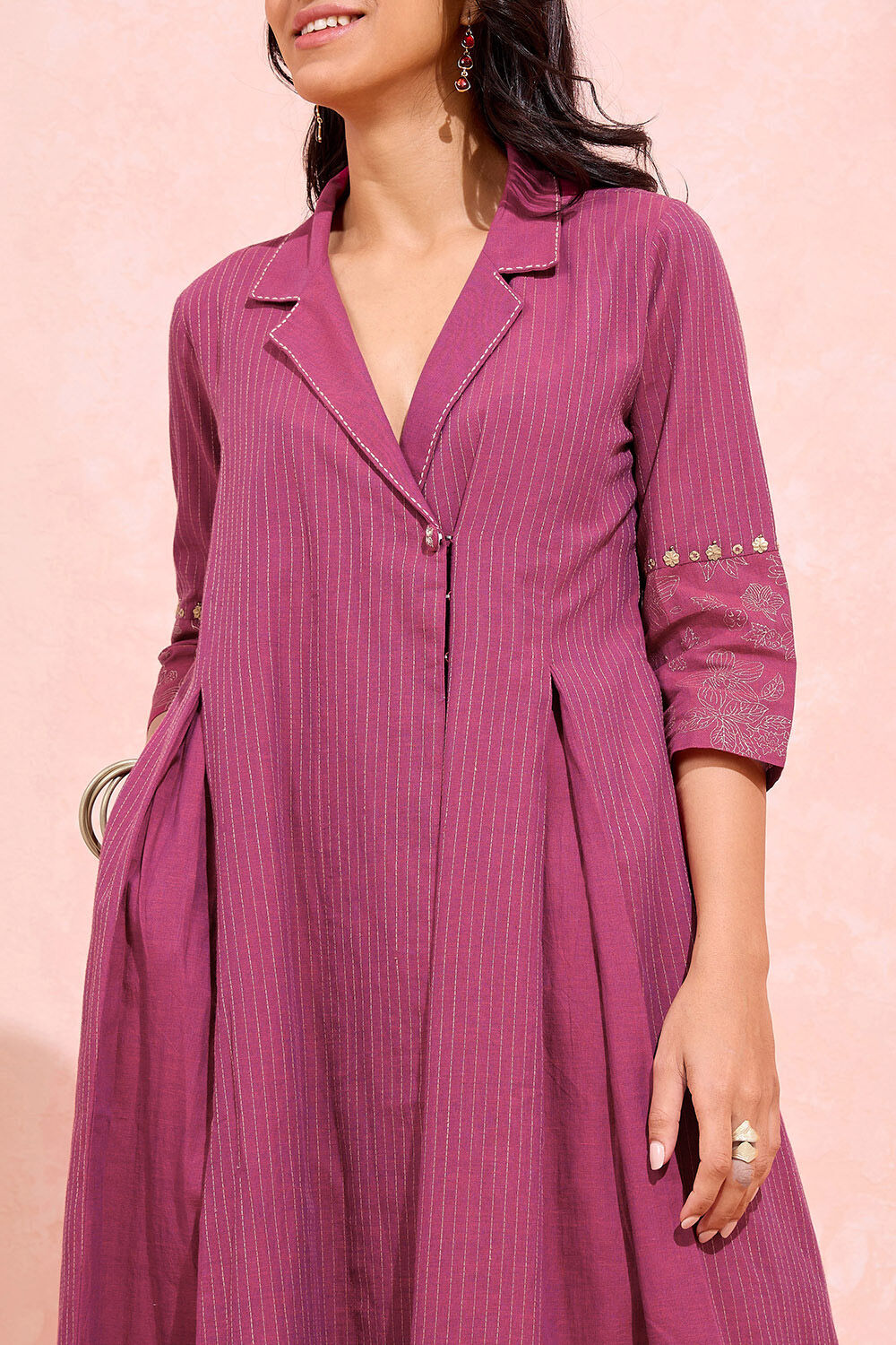 Dark Pink Screen Printed Pure Cotton Kurta image number null
