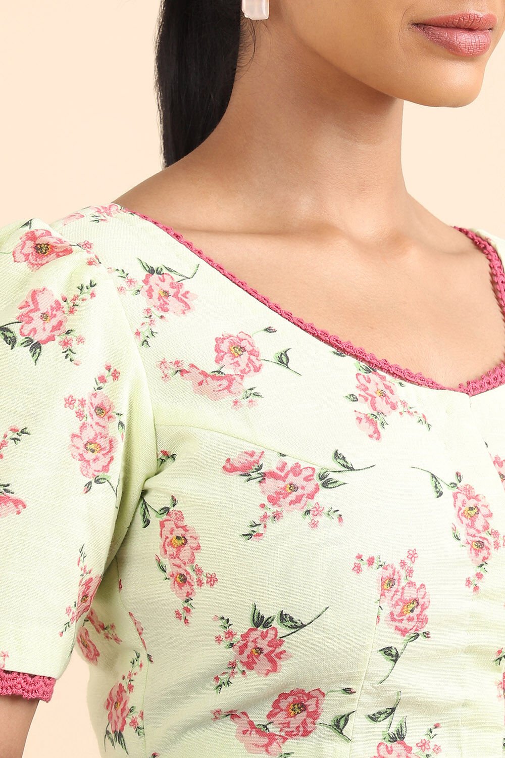 Light Green Printed Viscose Blouse image number null