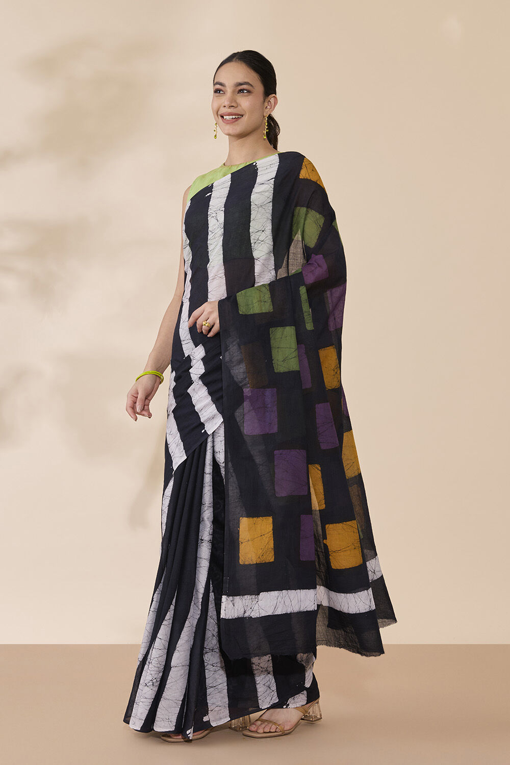 Black Ujjain Pure Cotton Batik Saree image number null