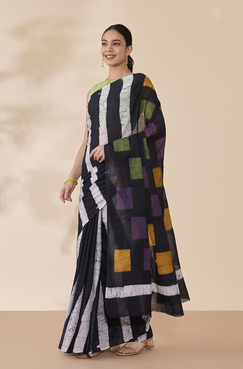 Black Ujjain Pure Cotton Batik Saree