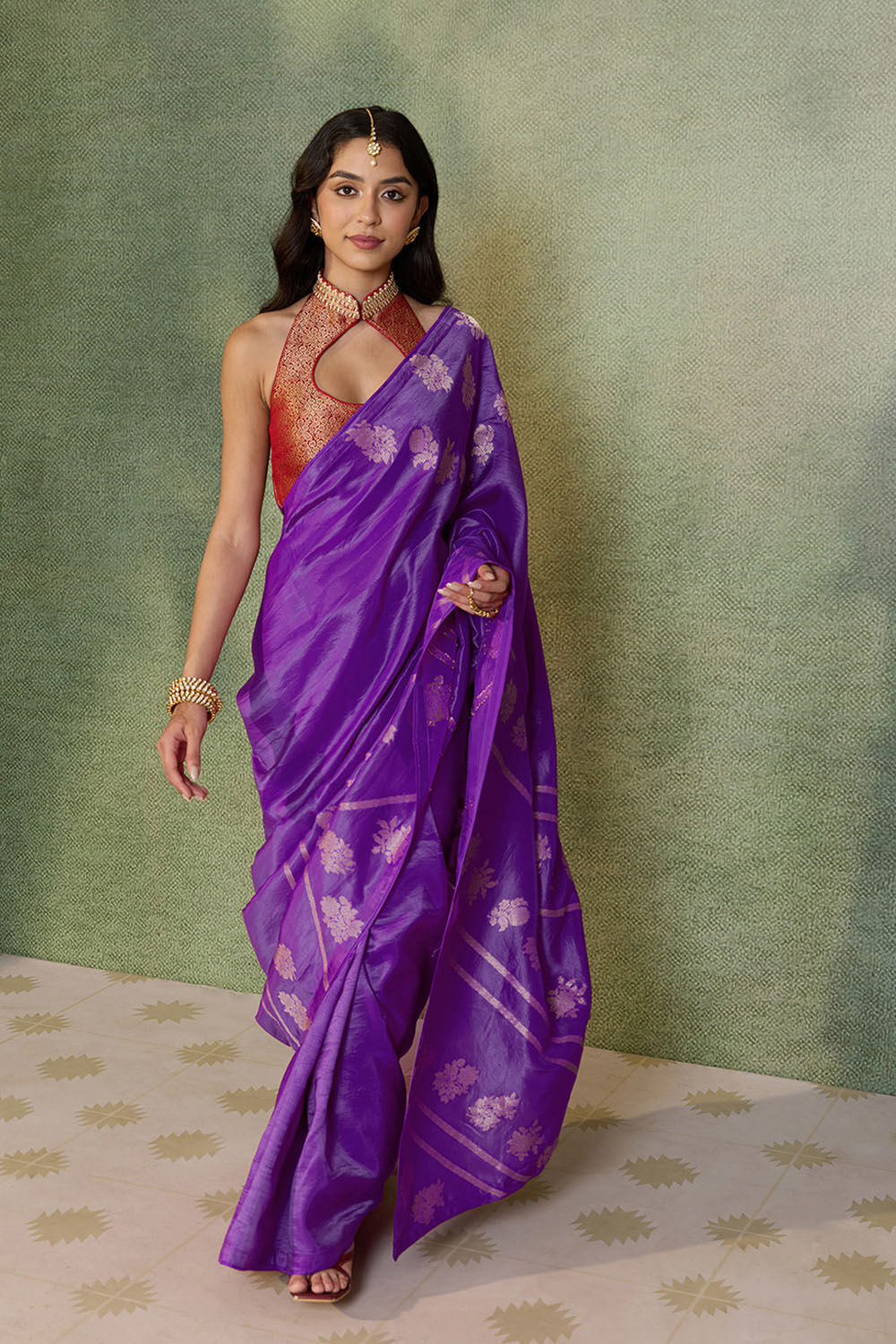 Purple Woven Design Viscose Saree image number null