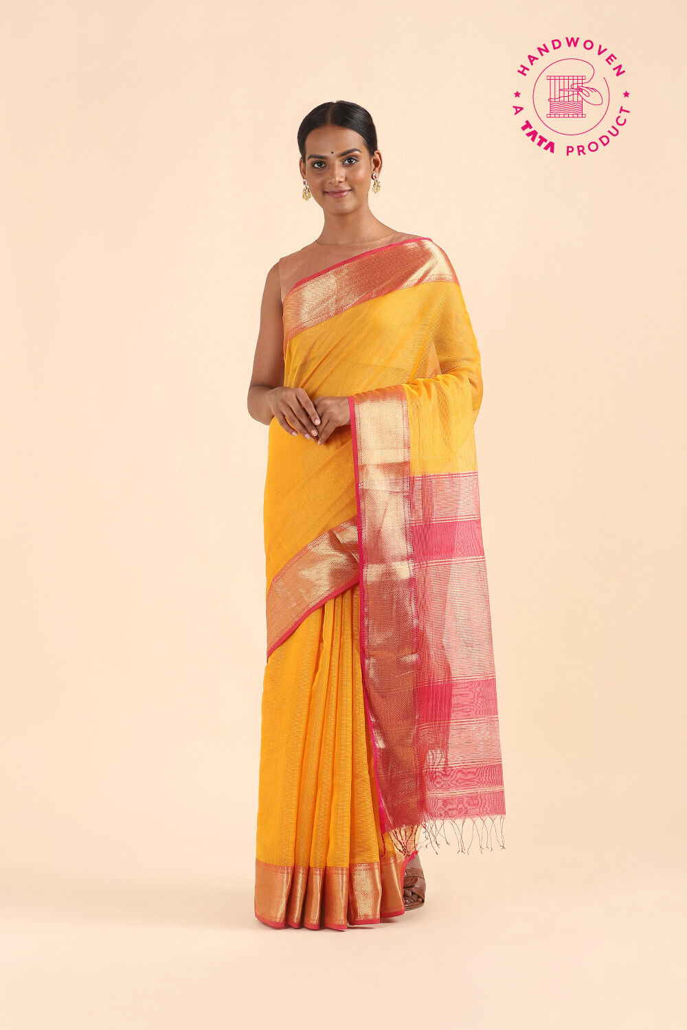 Yellow Pure Tissue Cotton Maheswari Saree image number null