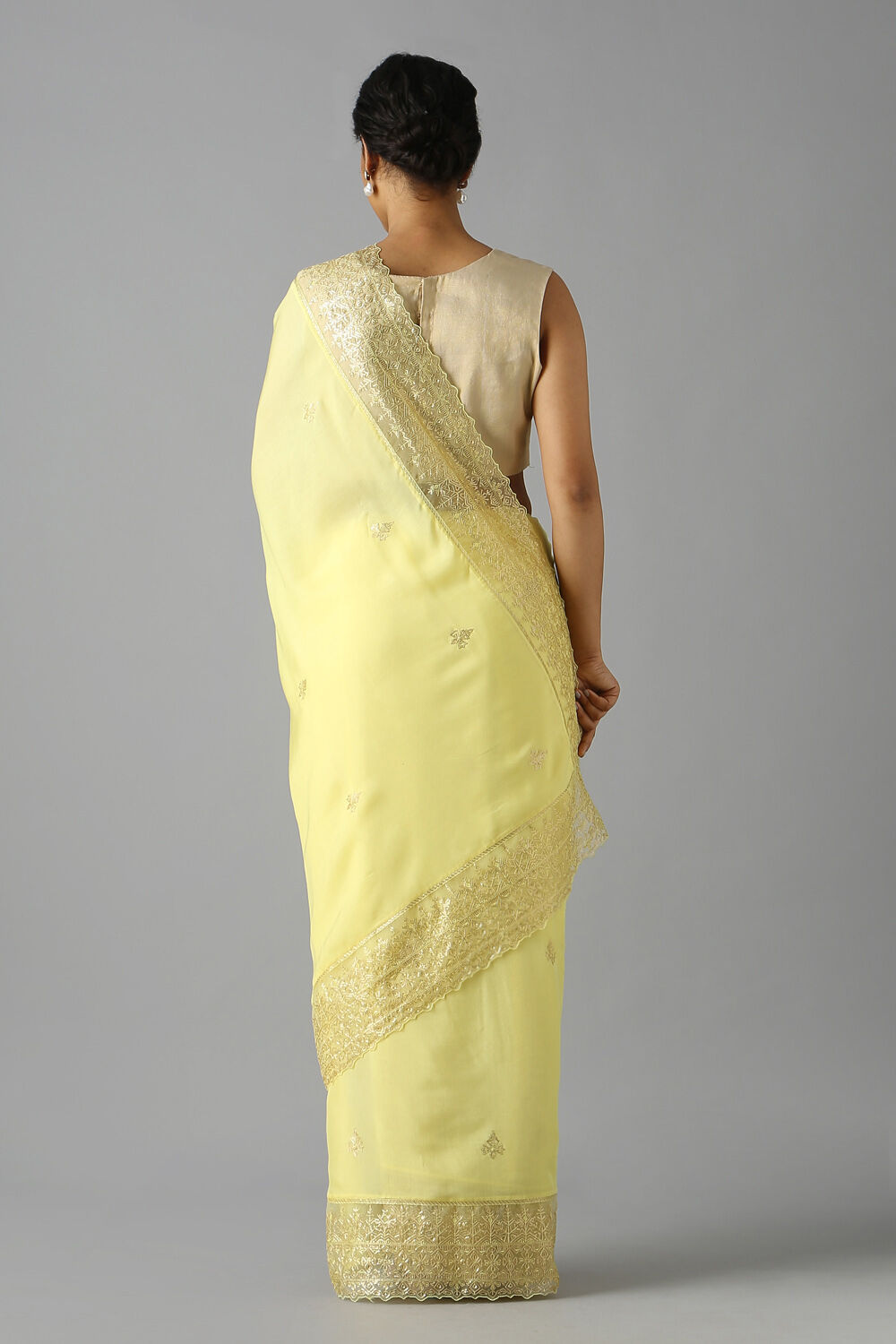 Yellow Viscose Embroidered Saree image number null