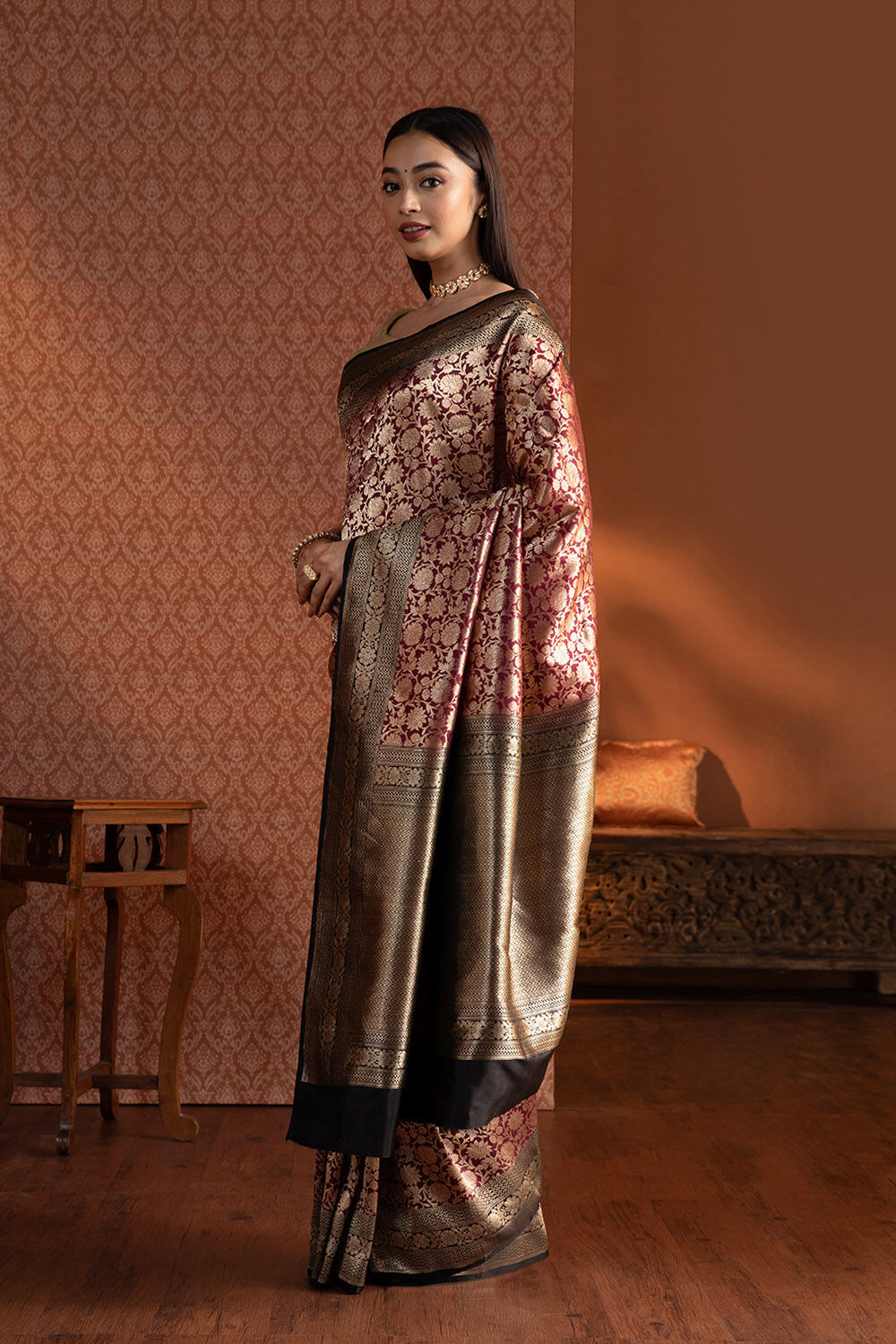 Red Silk Brocade Banarasi Saree image number null
