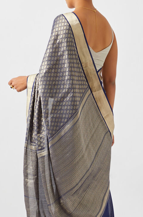 Dark Blue Pure Georgette Woven Saree