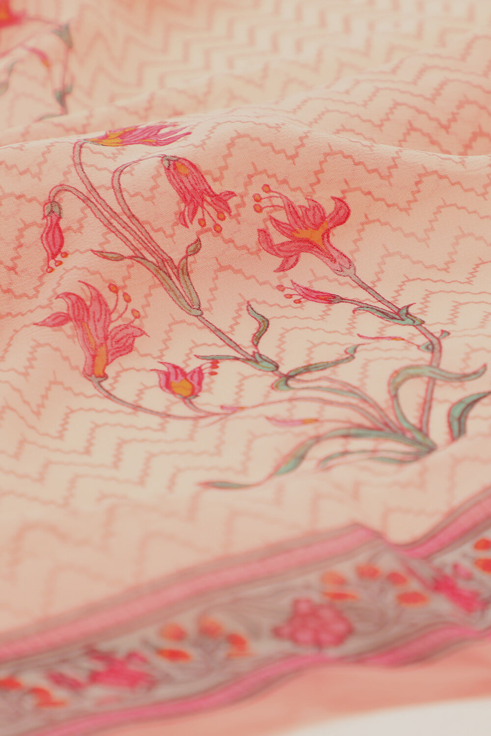 Light Pink Viscose Georgette Block Printed Saree image number null
