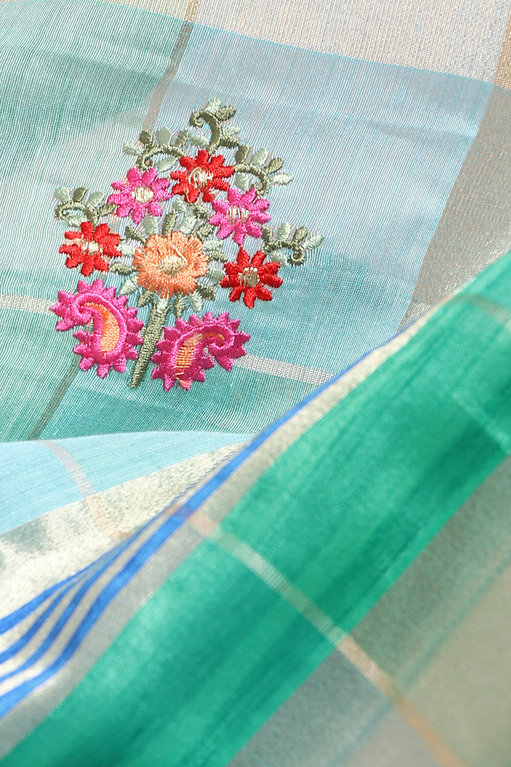 Blue Pure Embroidered Saree image number null