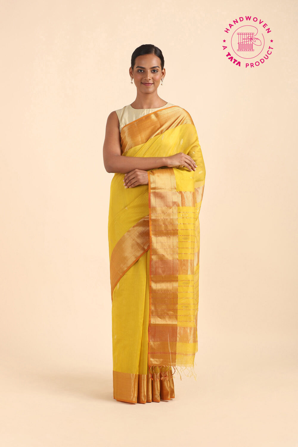 Yellow Pure Silk Cotton Maheswari Saree image number null