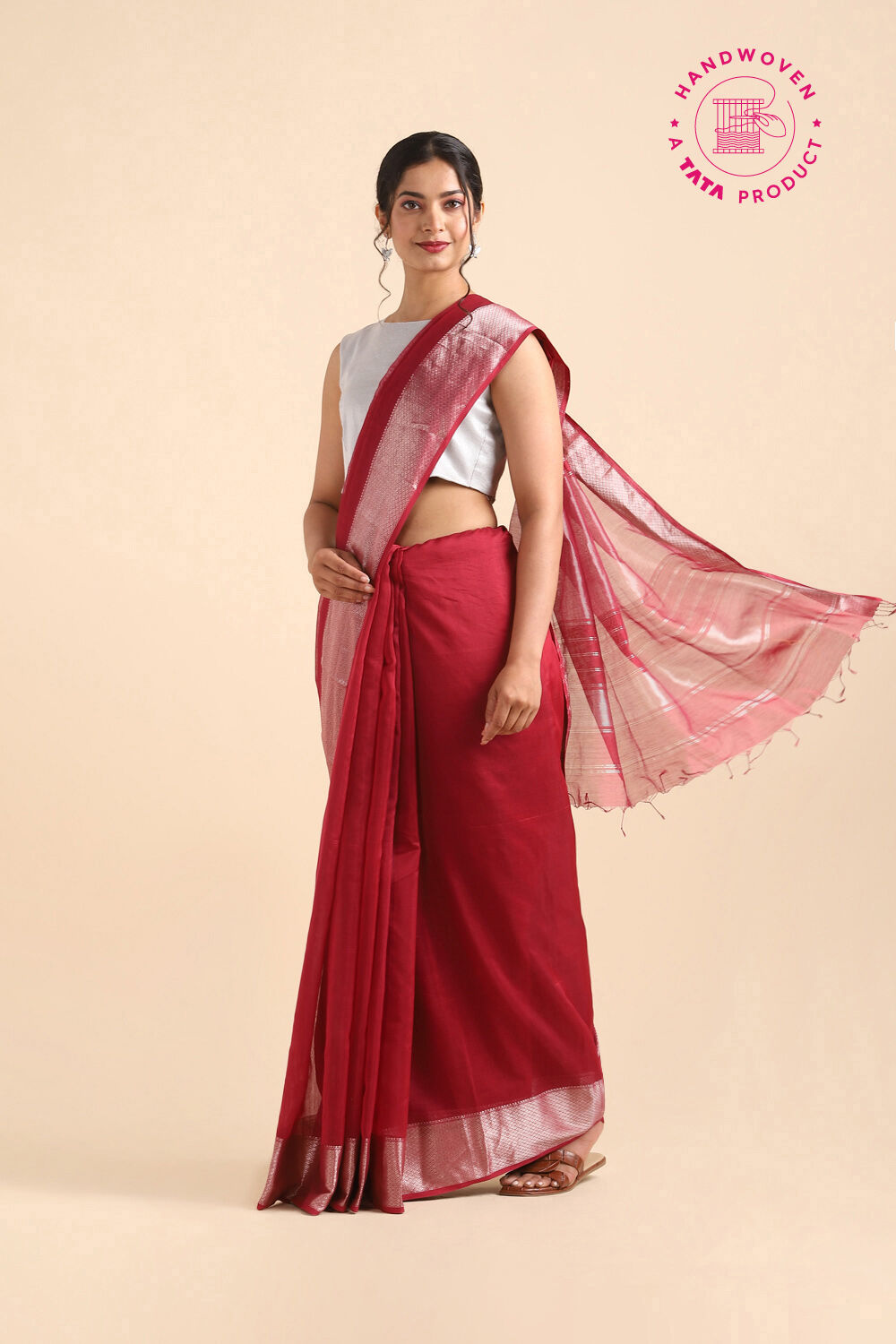 Dark Pink Pure Silk Cotton Maheswari Saree image number null