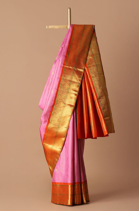 Onion Pink Vaira Oosi Pure Silk Kanjivaram Saree