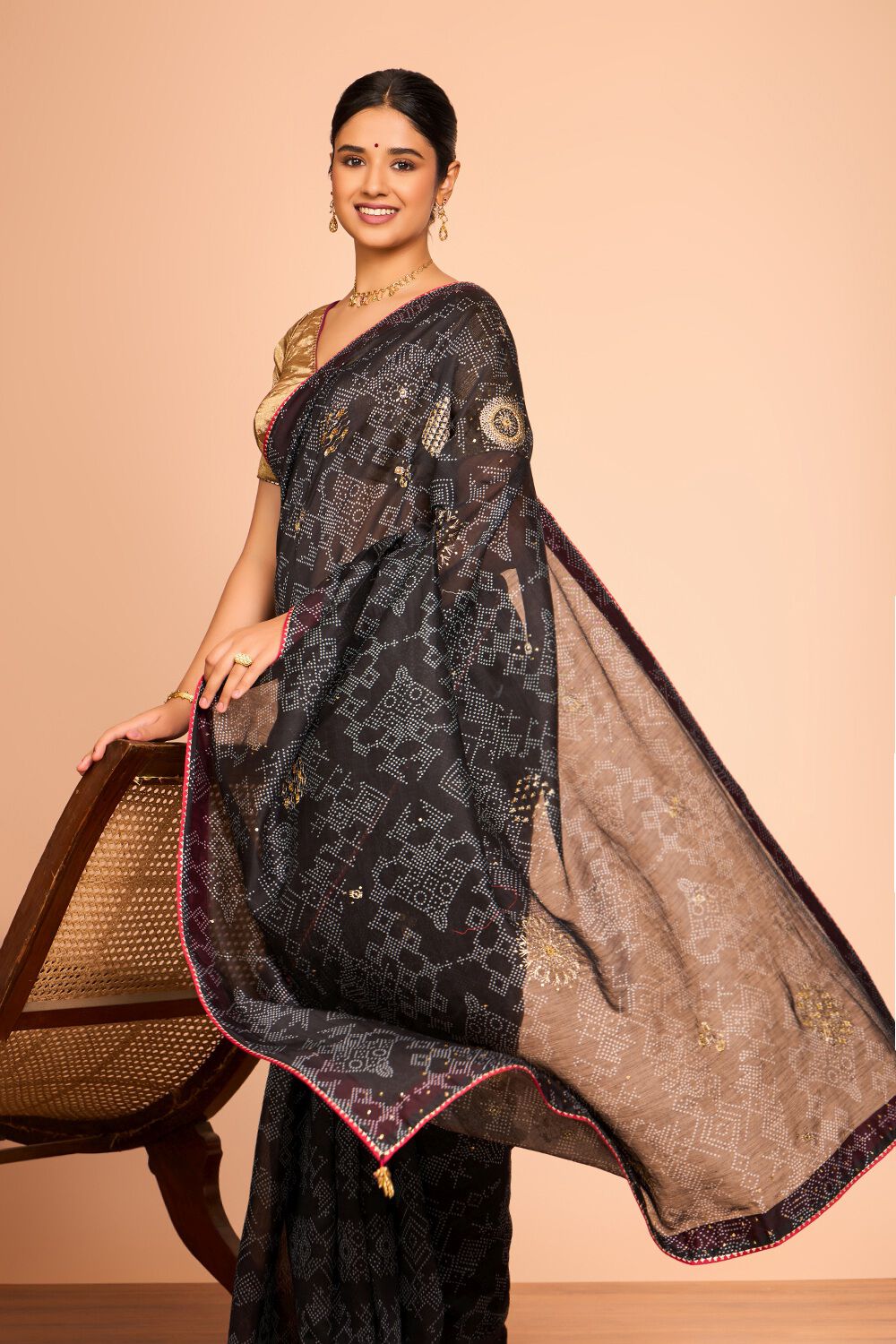 Black Printed Embroidered Pure Silk Cotton Saree image number null