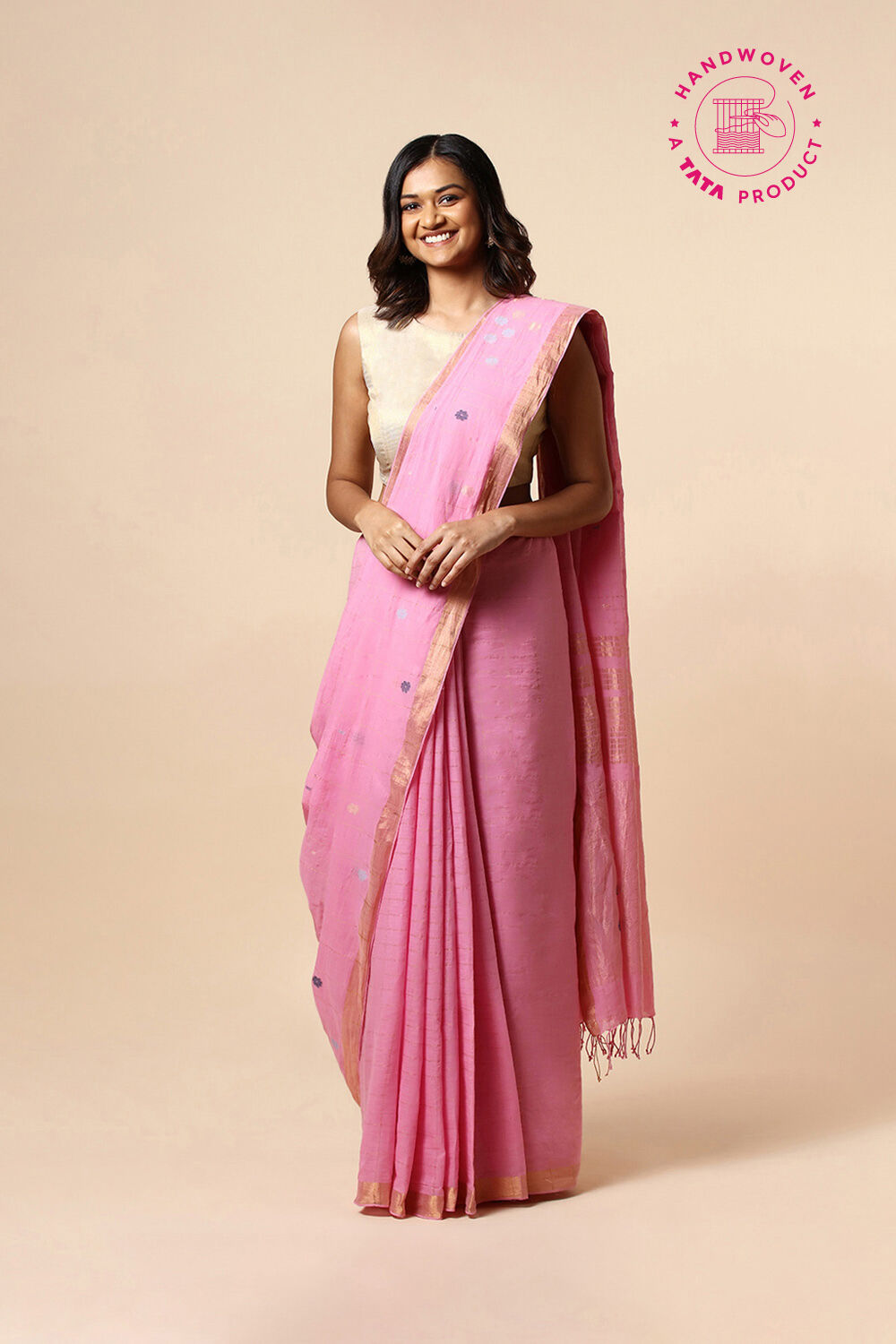 Light Pink Cotton Pure Khadi Jamdani Saree image number null