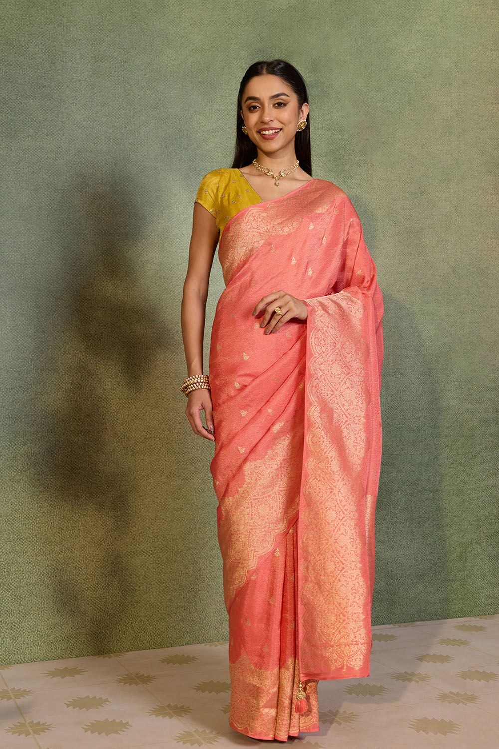 Light Orange   Woven Viscose Tissue Saree image number null