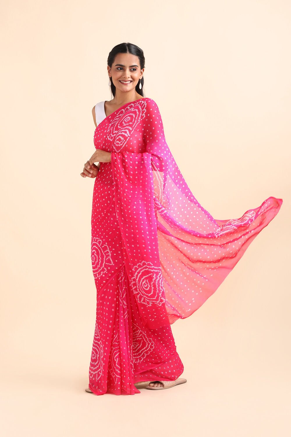 Pink Pure Georgette Bandhani Saree image number null