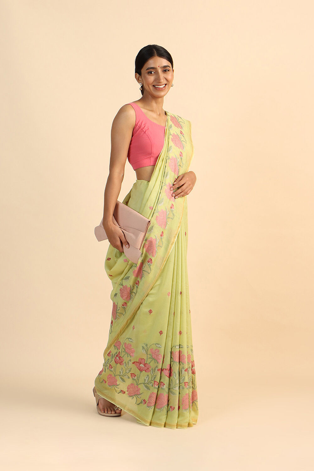 Light Green Pure Silk Cotton Embroidered Saree image number null