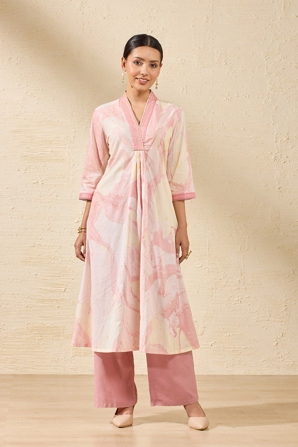 Light Pink Pure Cotton Marble Printed Kurta image number null