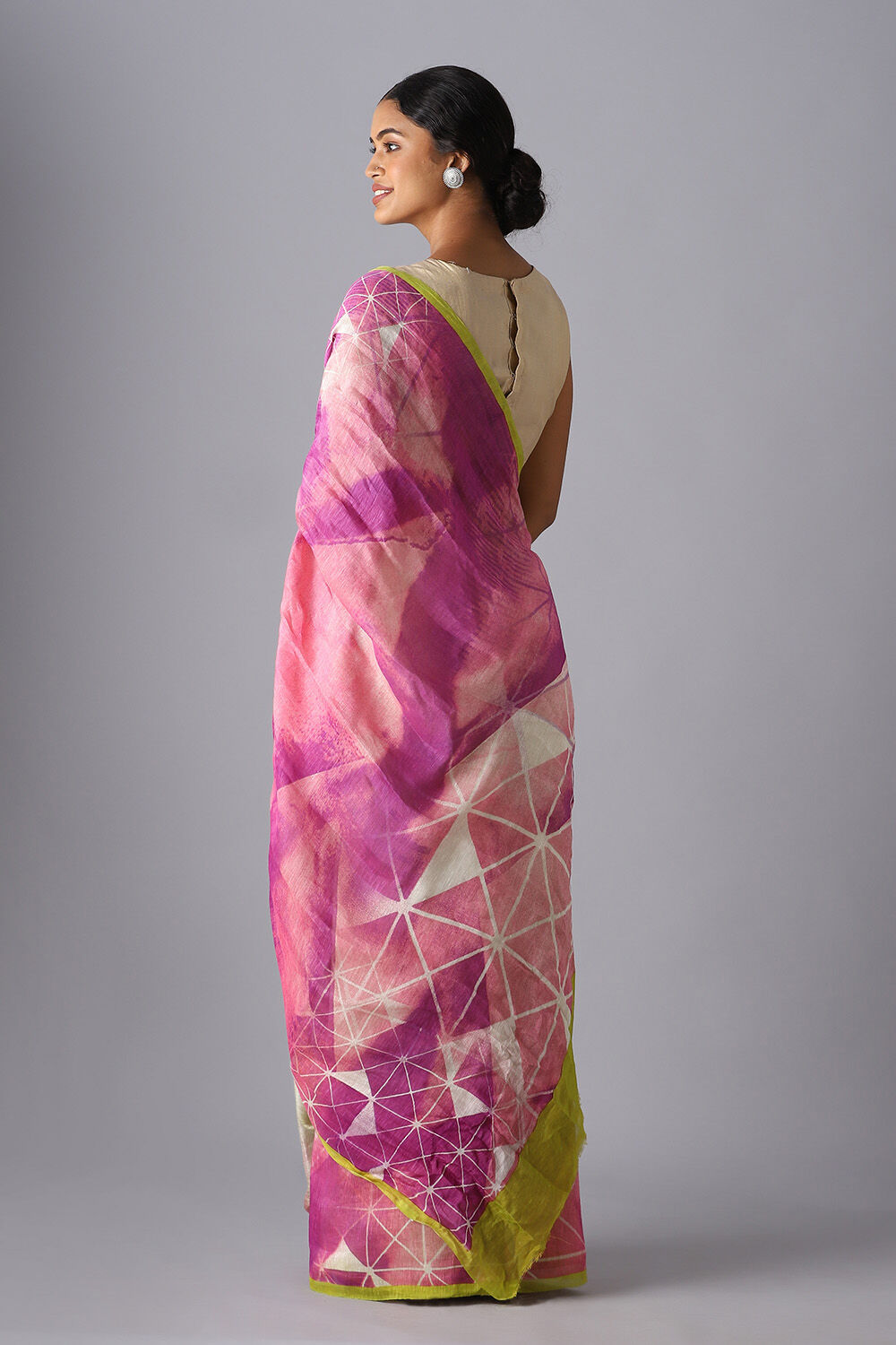 Off White and Violet Pure Silk Linen Printed Saree image number null