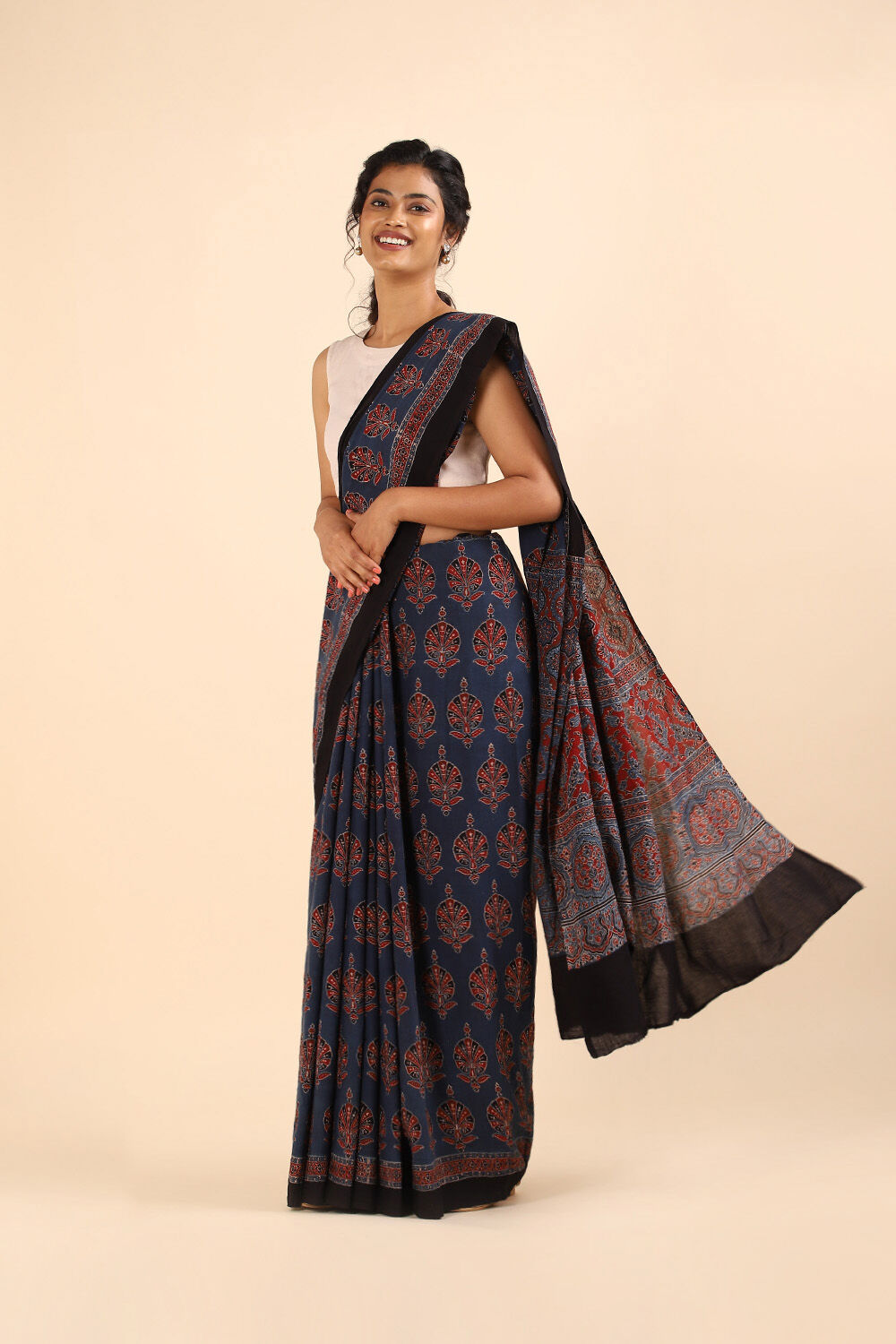 Blue Pure Cotton Ajrakh Printed Saree image number null