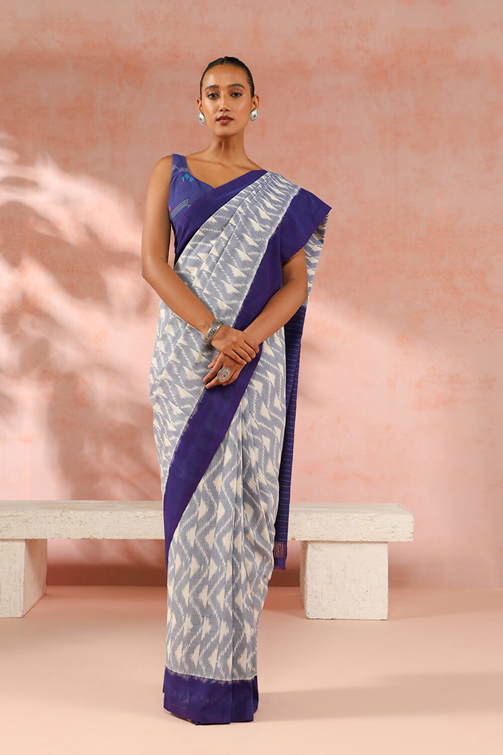 Blue Pure Cotton Pochampalli Ikat Saree image number null