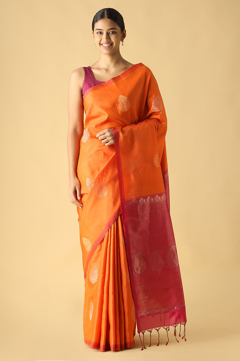 Orange Pure Silk South Saree image number null