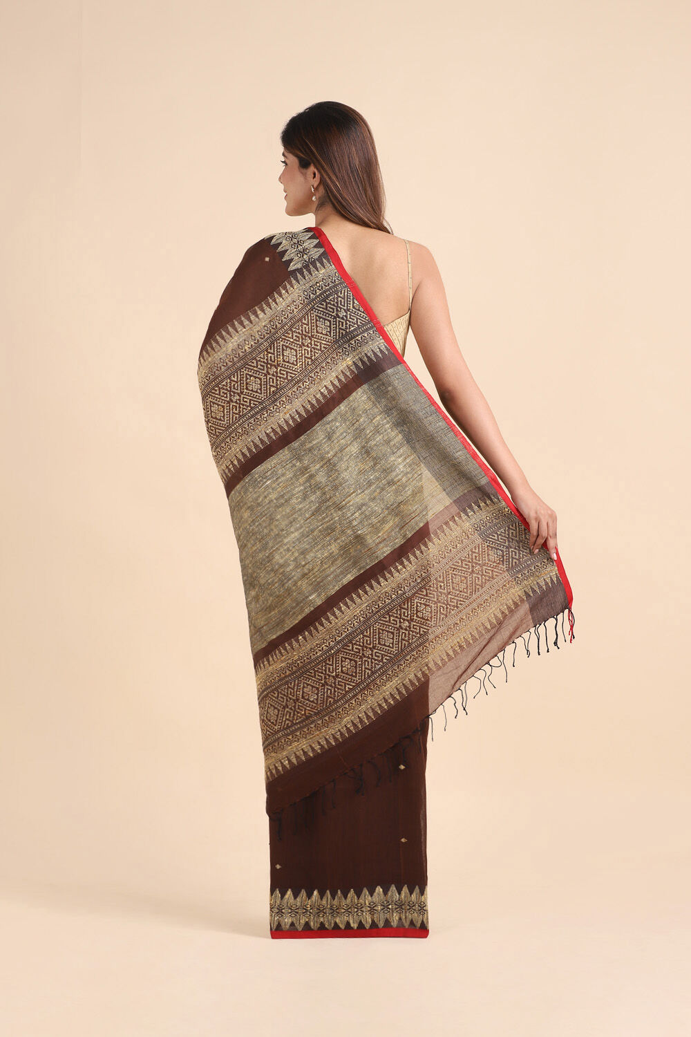 Brown Pure Cotton Bengal Saree image number null